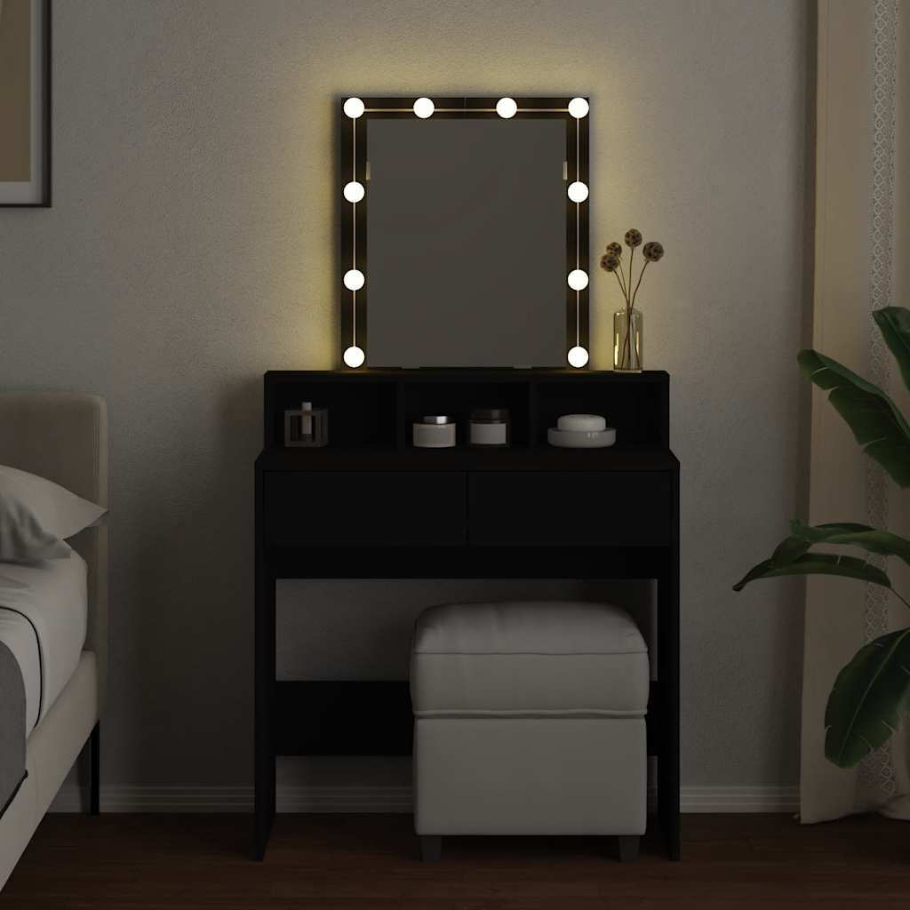 vidaXL Toaletka z oświetleniem LED, czarna, 80x41x144,5 cm