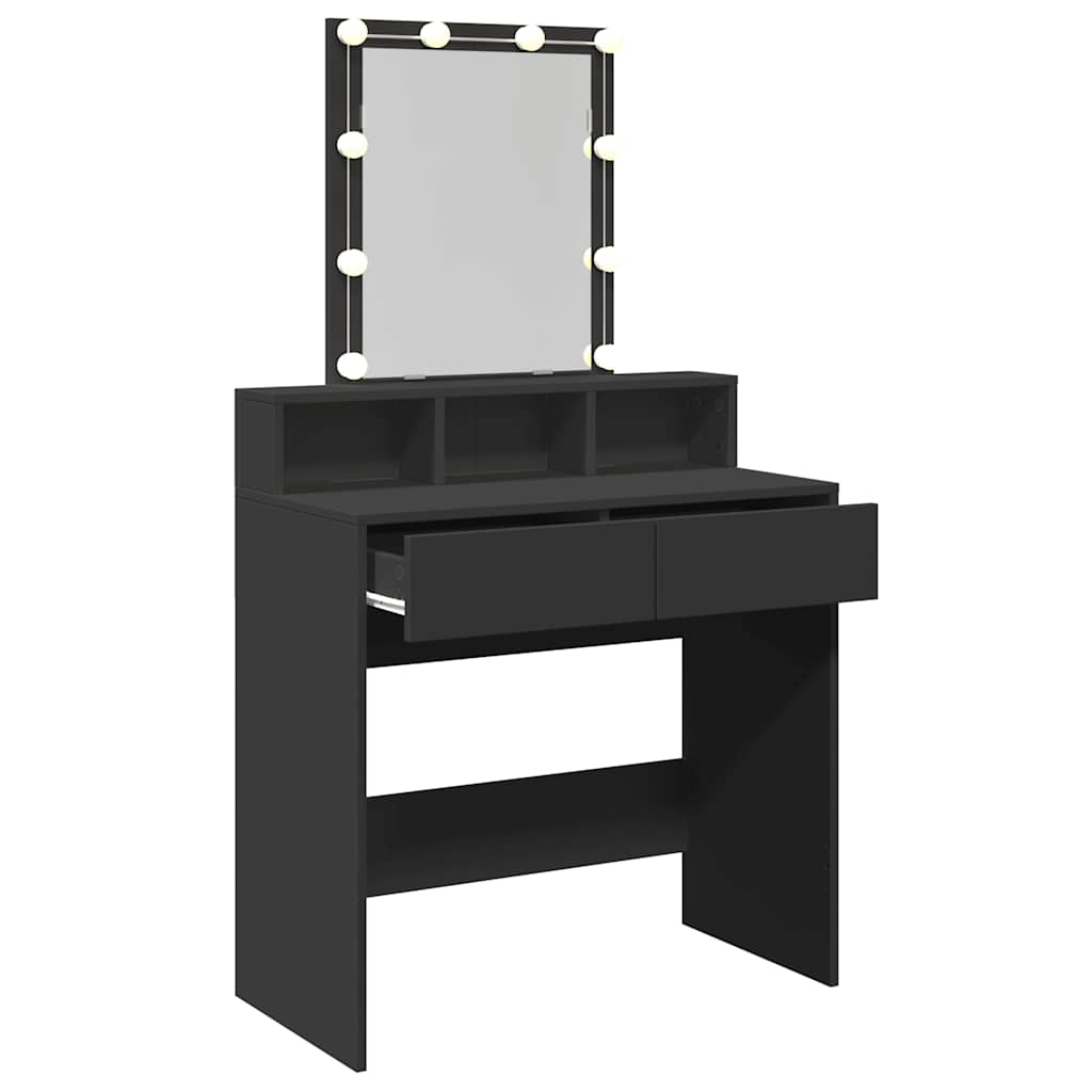 vidaXL Toaletka z oświetleniem LED, czarna, 80x41x144,5 cm