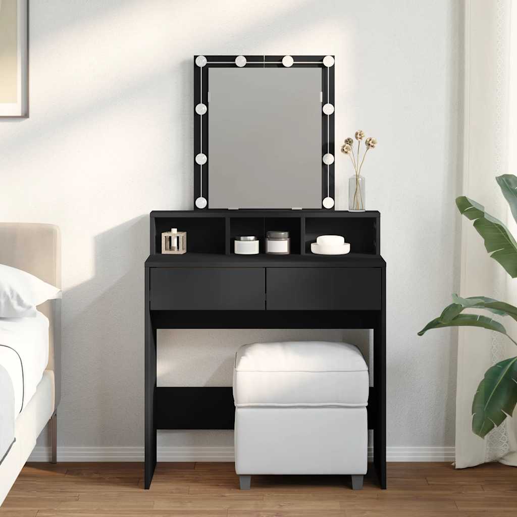 vidaXL Toaletka z oświetleniem LED, czarna, 80x41x144,5 cm