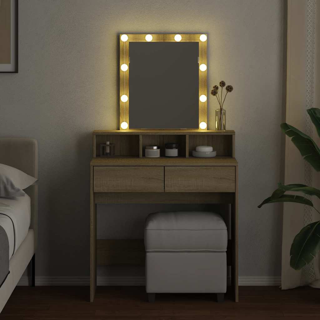 vidaXL Toaletka z oświetleniem LED, dąb sonoma, 80x41x144,5 cm