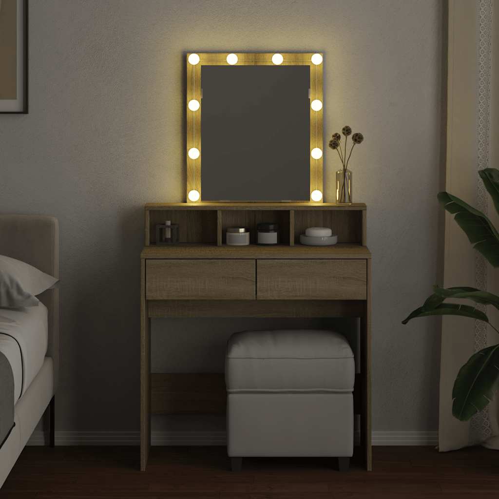 vidaXL Toaletka z oświetleniem LED, dąb sonoma, 80x41x144,5 cm