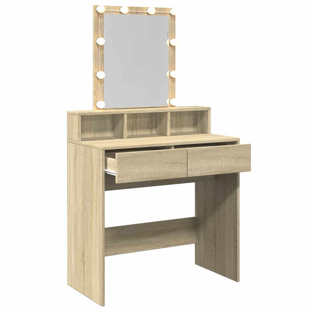 vidaXL Toaletka z oświetleniem LED, dąb sonoma, 80x41x144,5 cm