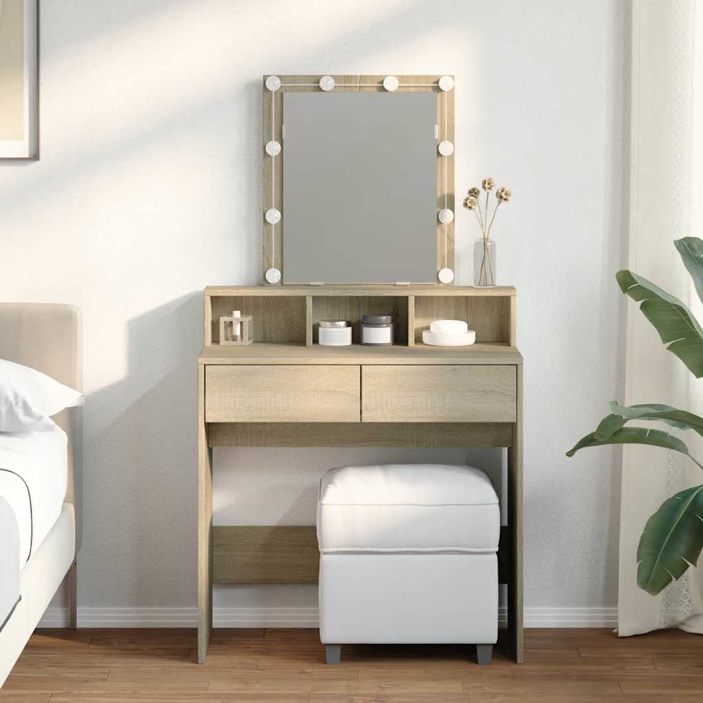 vidaXL Toaletka z oświetleniem LED, dąb sonoma, 80x41x144,5 cm