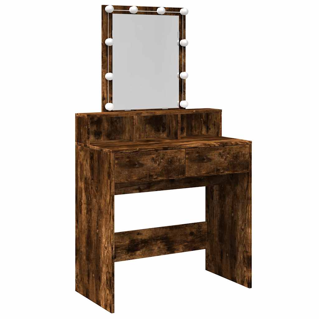 vidaXL Toaletka z oświetleniem LED, przydymiony dąb, 80x41x144,5 cm
