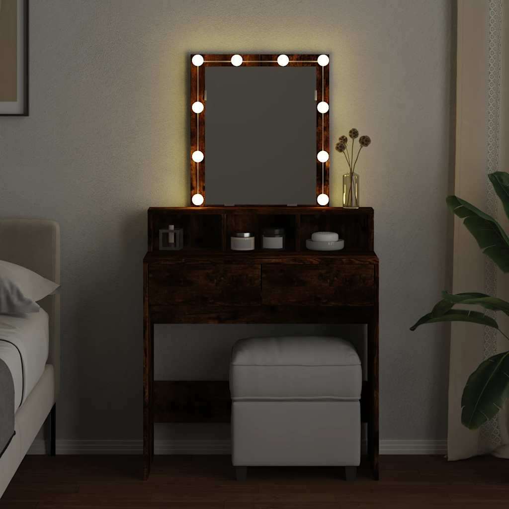 vidaXL Toaletka z oświetleniem LED, przydymiony dąb, 80x41x144,5 cm