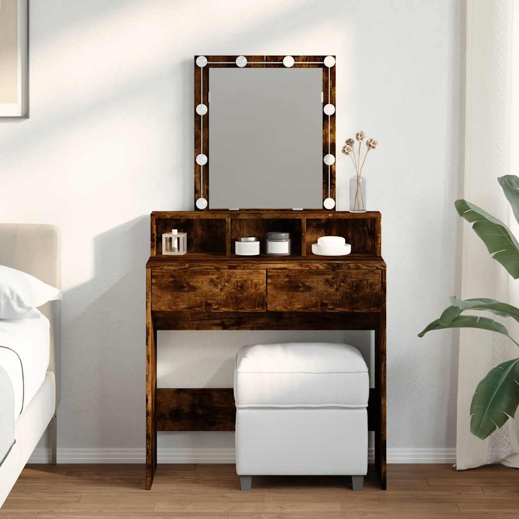 vidaXL Toaletka z oświetleniem LED, przydymiony dąb, 80x41x144,5 cm