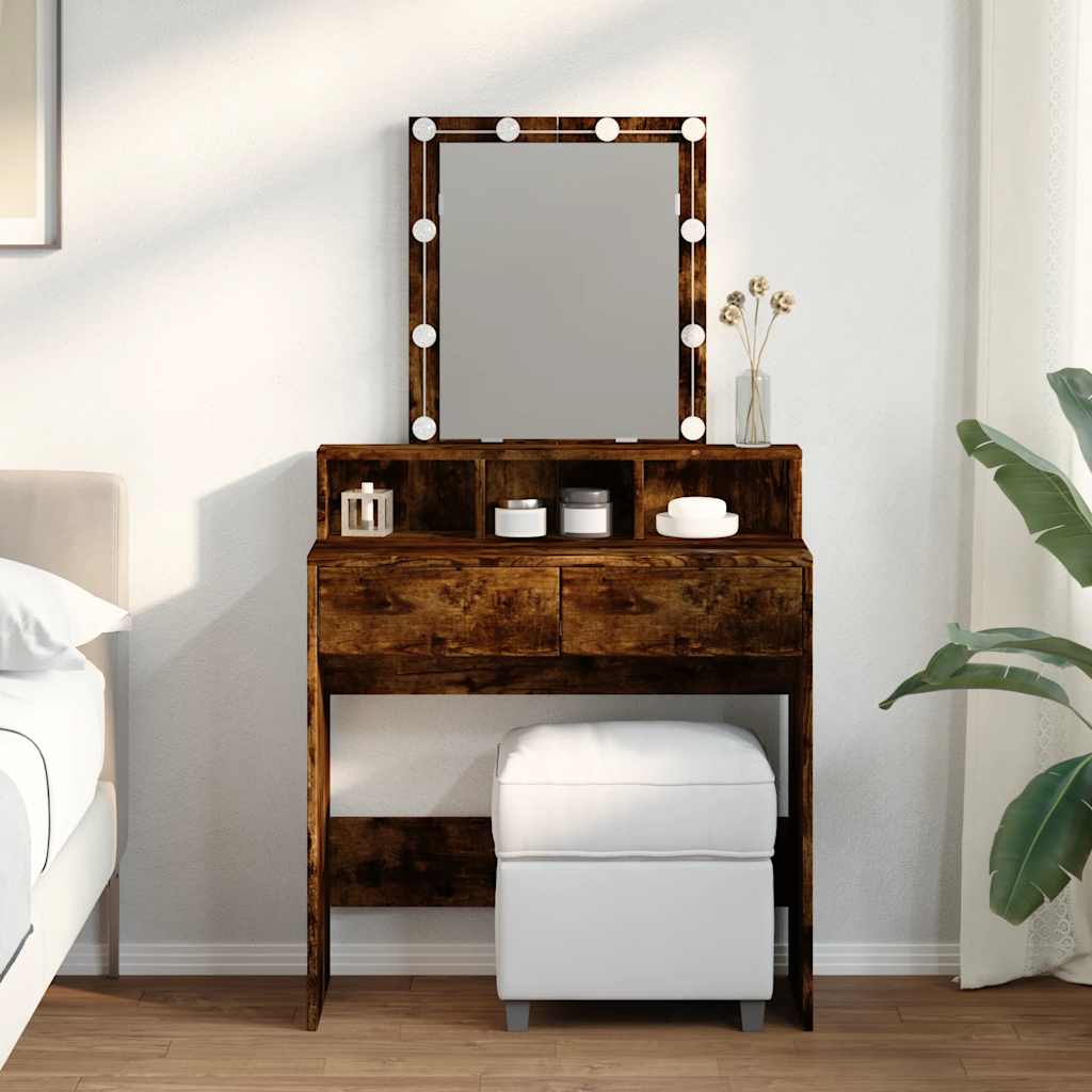 vidaXL Toaletka z oświetleniem LED, przydymiony dąb, 80x41x144,5 cm