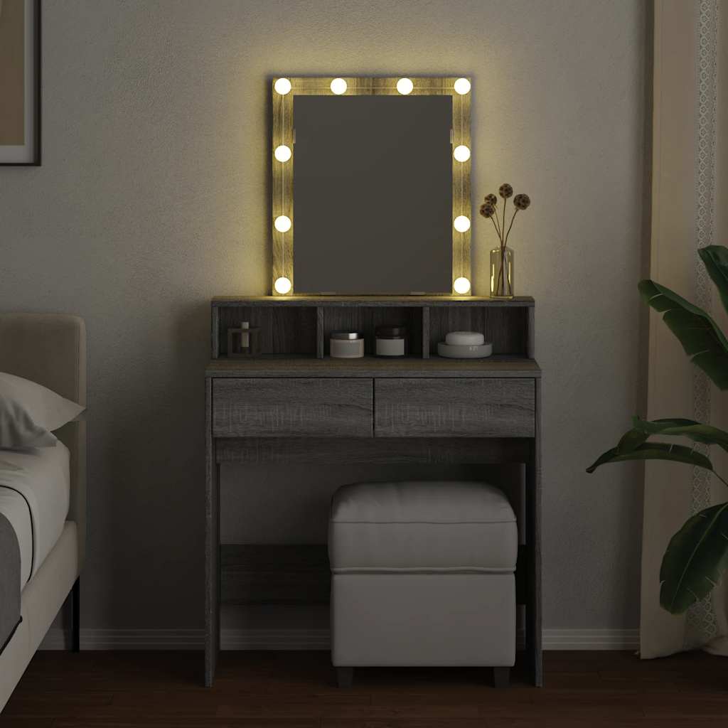 vidaXL Toaletka z oświetleniem LED, szary dąb sonoma, 80x41x144,5 cm