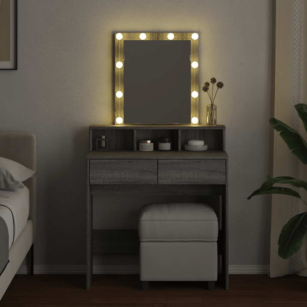 vidaXL Toaletka z oświetleniem LED, szary dąb sonoma, 80x41x144,5 cm