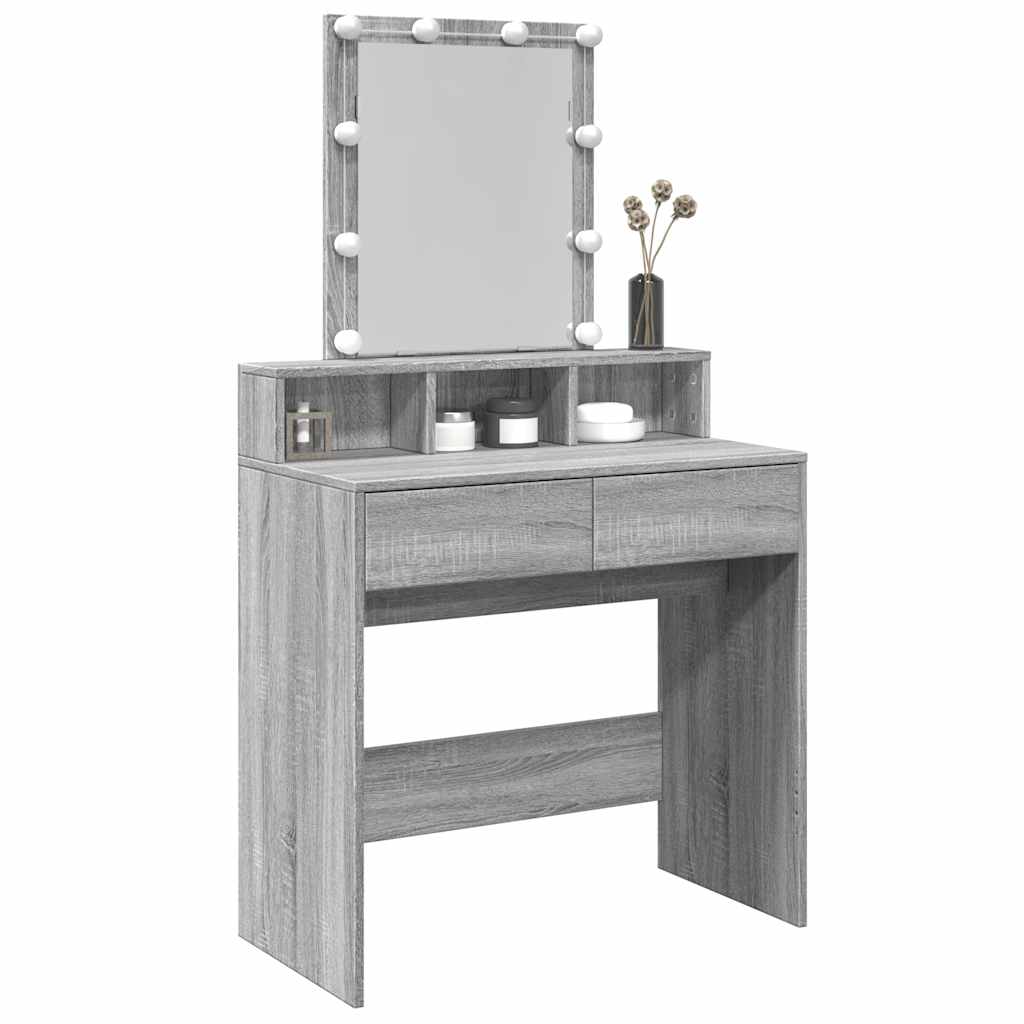 vidaXL Toaletka z oświetleniem LED, szary dąb sonoma, 80x41x144,5 cm