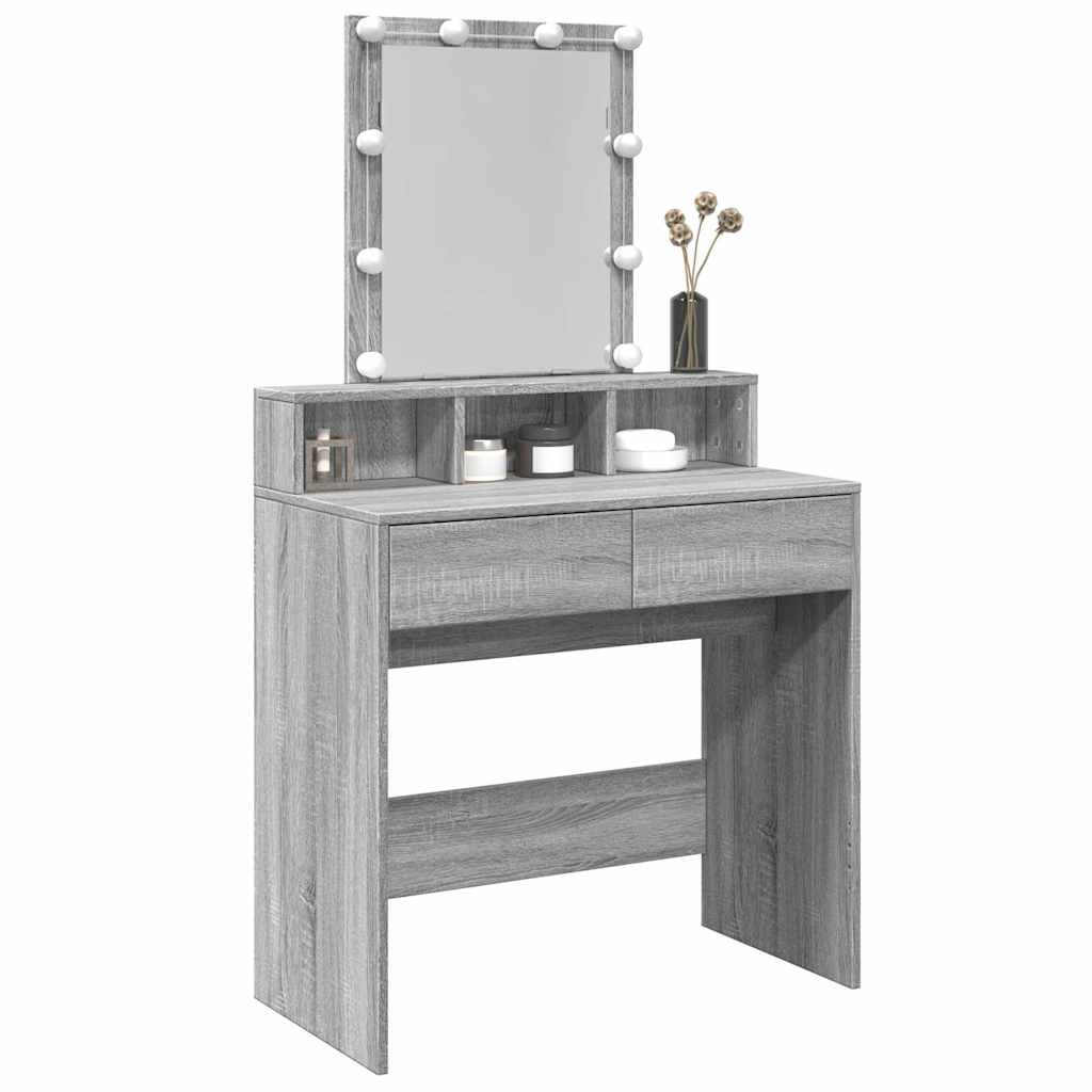 vidaXL Toaletka z oświetleniem LED, szary dąb sonoma, 80x41x144,5 cm