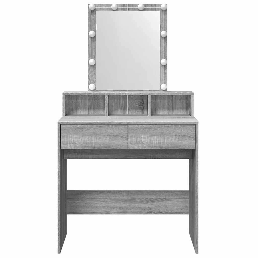vidaXL Toaletka z oświetleniem LED, szary dąb sonoma, 80x41x144,5 cm