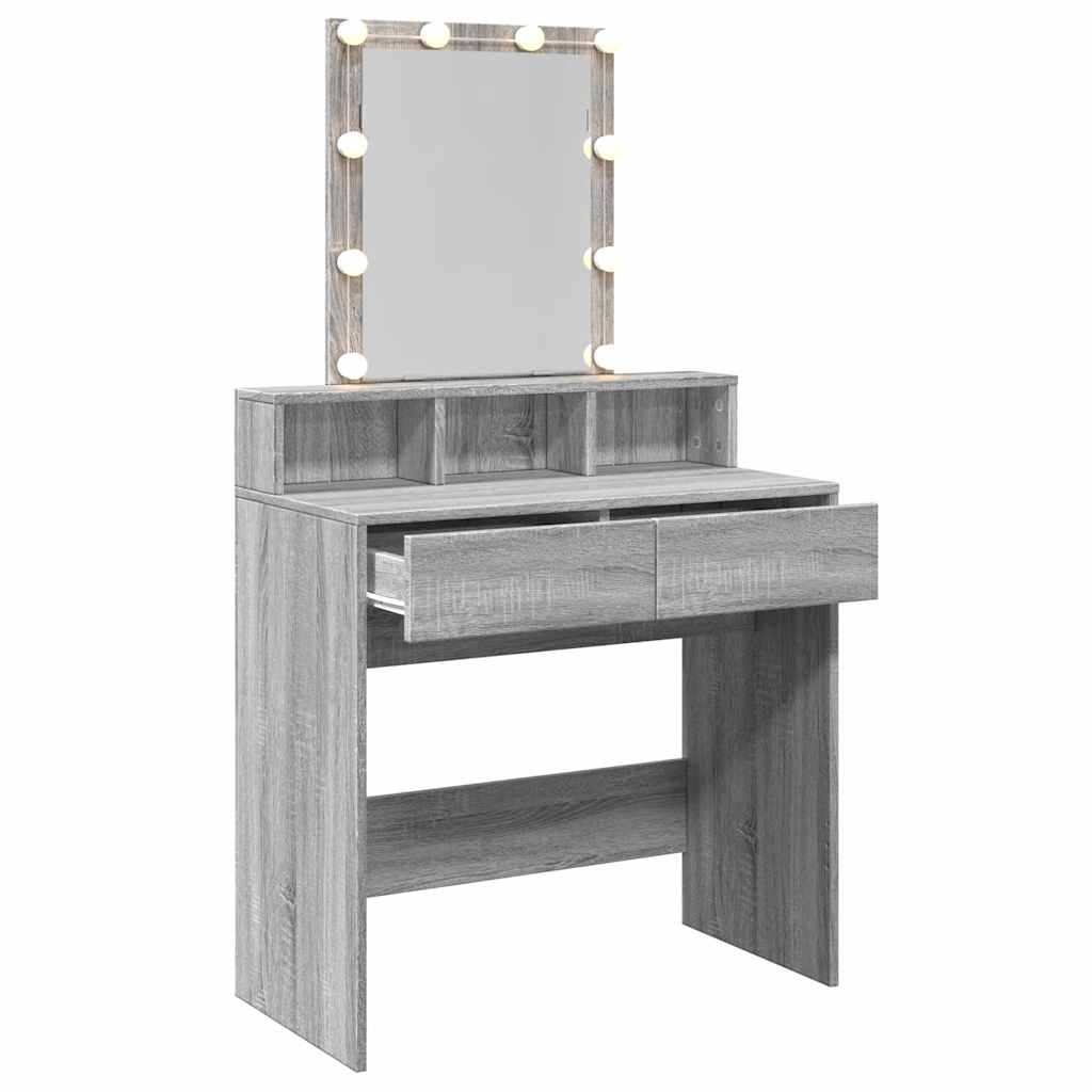 vidaXL Toaletka z oświetleniem LED, szary dąb sonoma, 80x41x144,5 cm