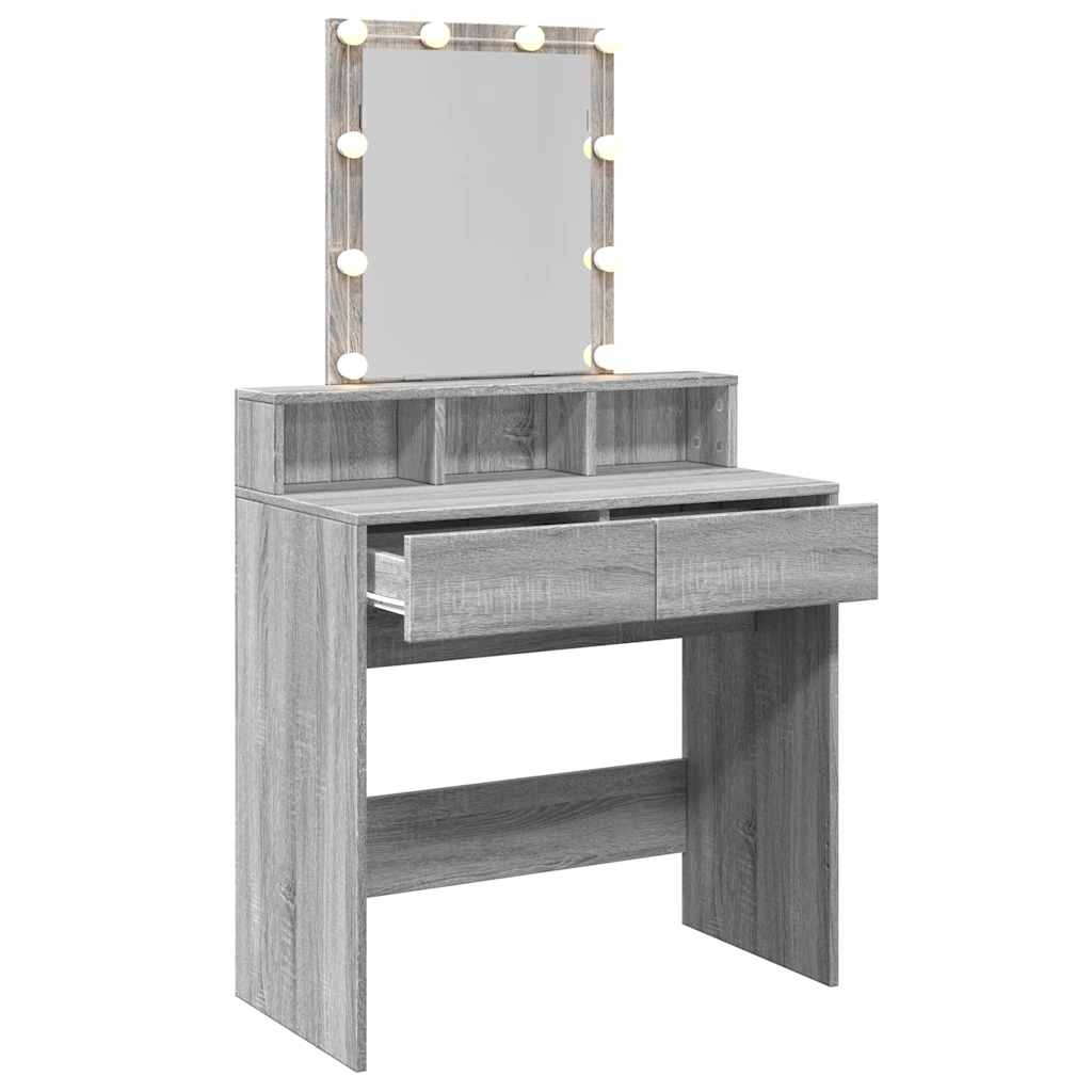 vidaXL Toaletka z oświetleniem LED, szary dąb sonoma, 80x41x144,5 cm
