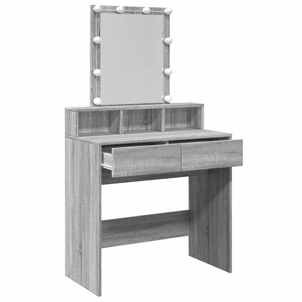 vidaXL Toaletka z oświetleniem LED, szary dąb sonoma, 80x41x144,5 cm