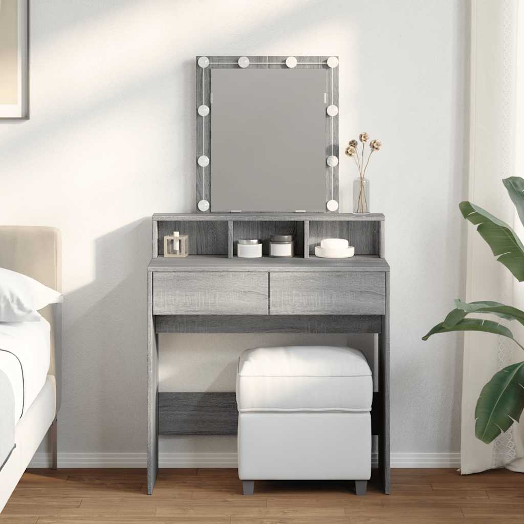 vidaXL Toaletka z oświetleniem LED, szary dąb sonoma, 80x41x144,5 cm