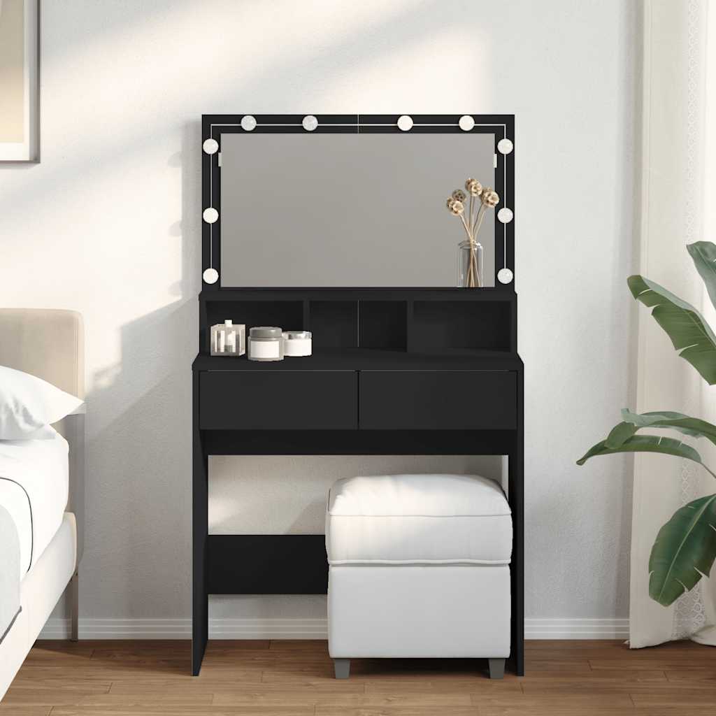 vidaXL Toaletka z oświetleniem LED, czarna, 80x41x134,5 cm