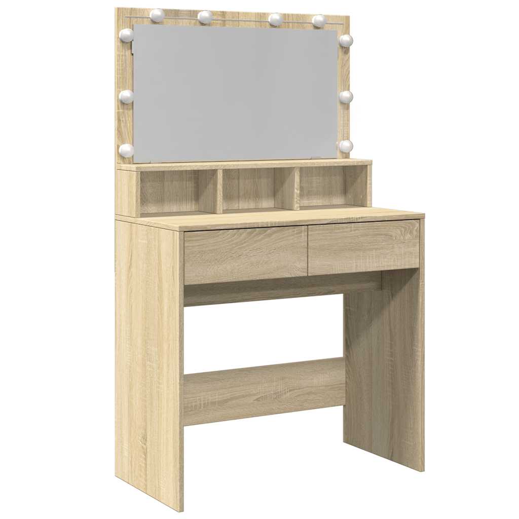 vidaXL Toaletka z oświetleniem LED, dąb sonoma, 80x41x134,5 cm