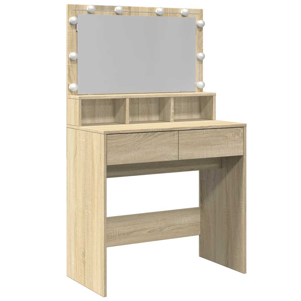 vidaXL Toaletka z oświetleniem LED, dąb sonoma, 80x41x134,5 cm