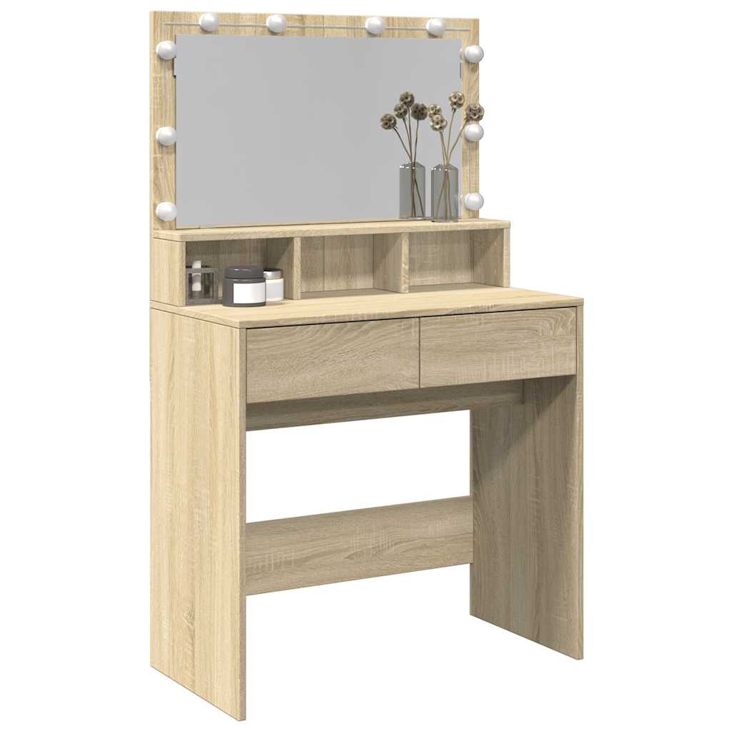vidaXL Toaletka z oświetleniem LED, dąb sonoma, 80x41x134,5 cm