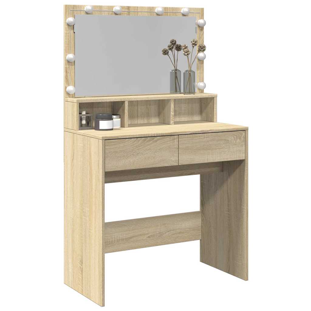 vidaXL Toaletka z oświetleniem LED, dąb sonoma, 80x41x134,5 cm