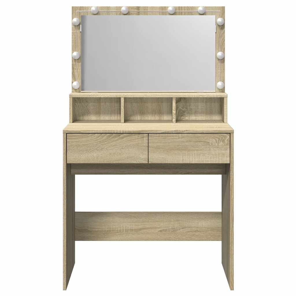 vidaXL Toaletka z oświetleniem LED, dąb sonoma, 80x41x134,5 cm