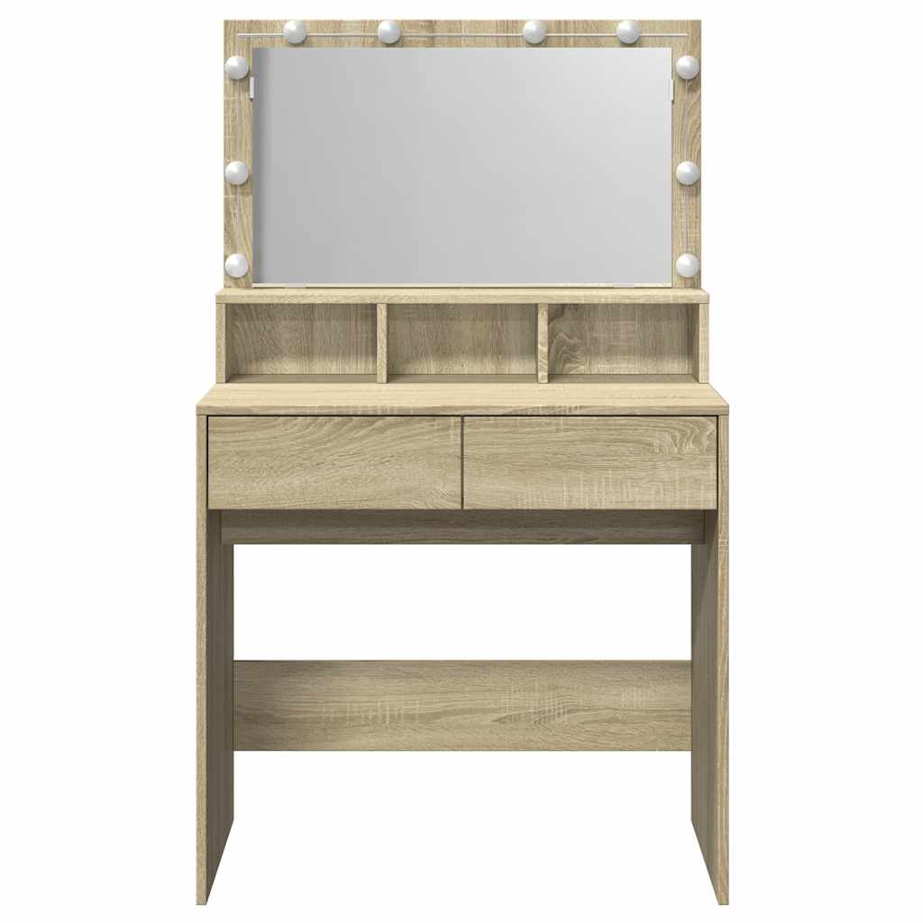vidaXL Toaletka z oświetleniem LED, dąb sonoma, 80x41x134,5 cm