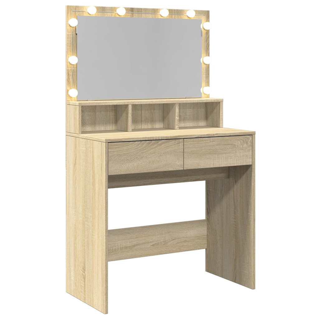 vidaXL Toaletka z oświetleniem LED, dąb sonoma, 80x41x134,5 cm
