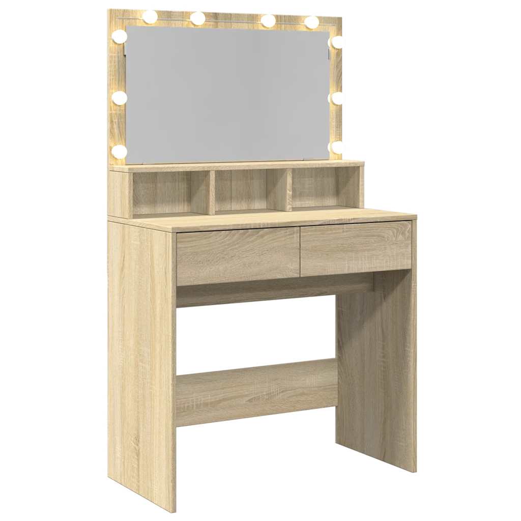 vidaXL Toaletka z oświetleniem LED, dąb sonoma, 80x41x134,5 cm