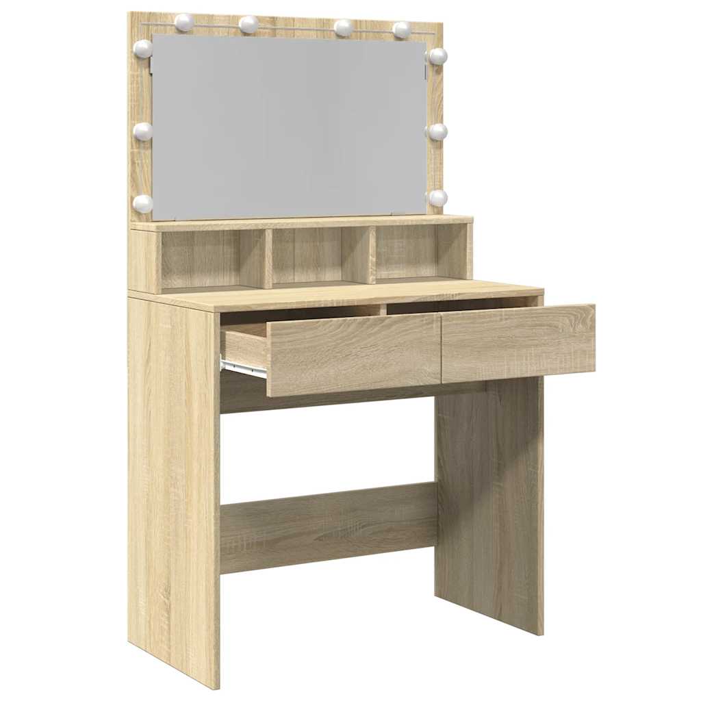 vidaXL Toaletka z oświetleniem LED, dąb sonoma, 80x41x134,5 cm