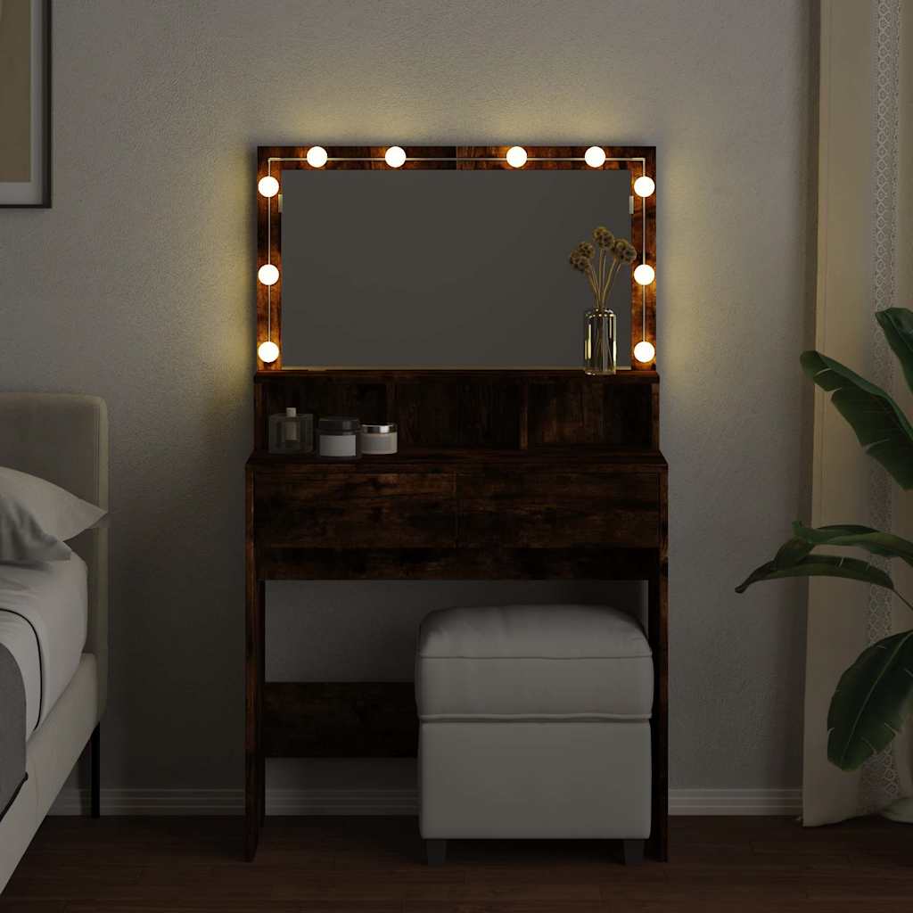 vidaXL Toaletka z oświetleniem LED, przydymiony dąb, 80x41x134,5 cm