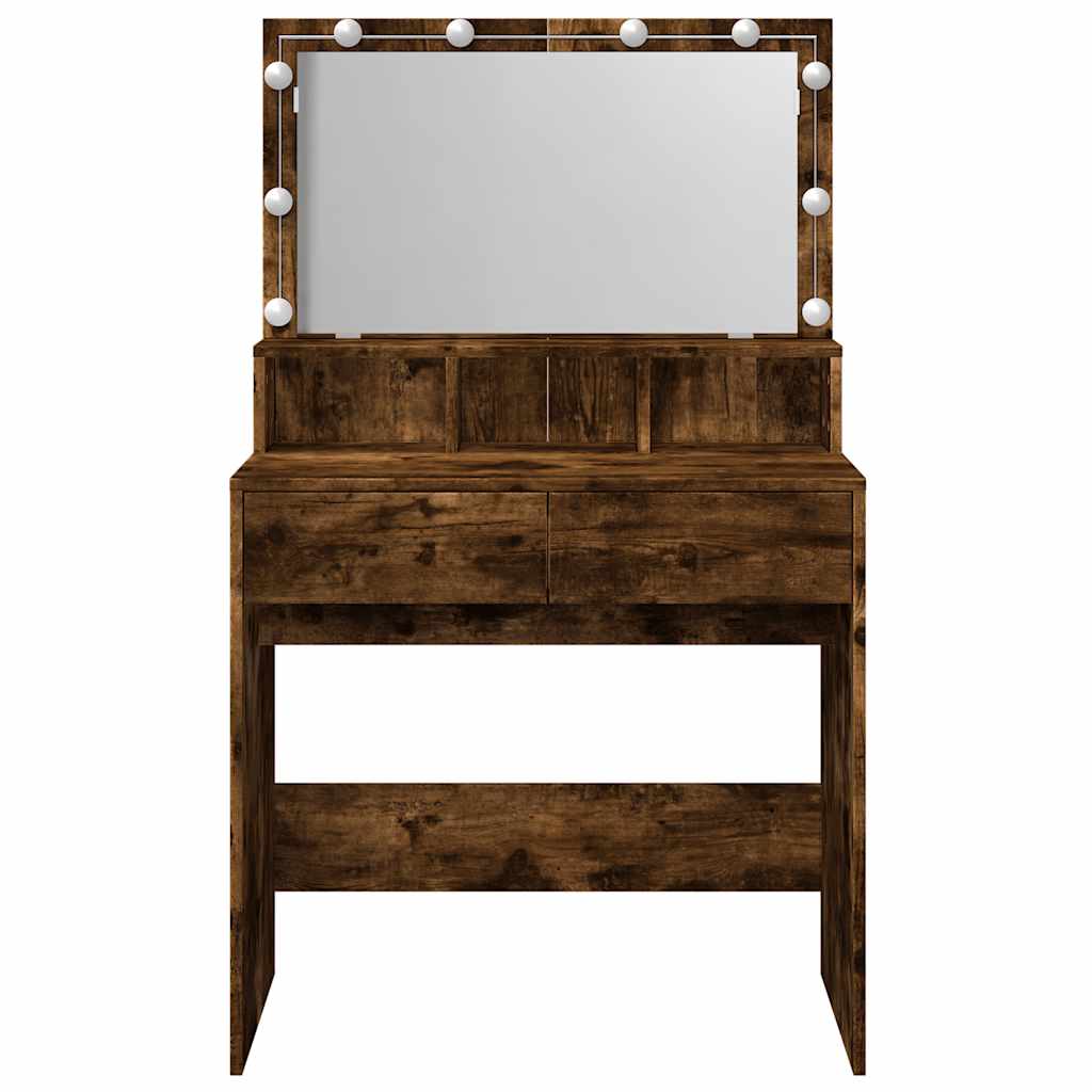 vidaXL Toaletka z oświetleniem LED, przydymiony dąb, 80x41x134,5 cm