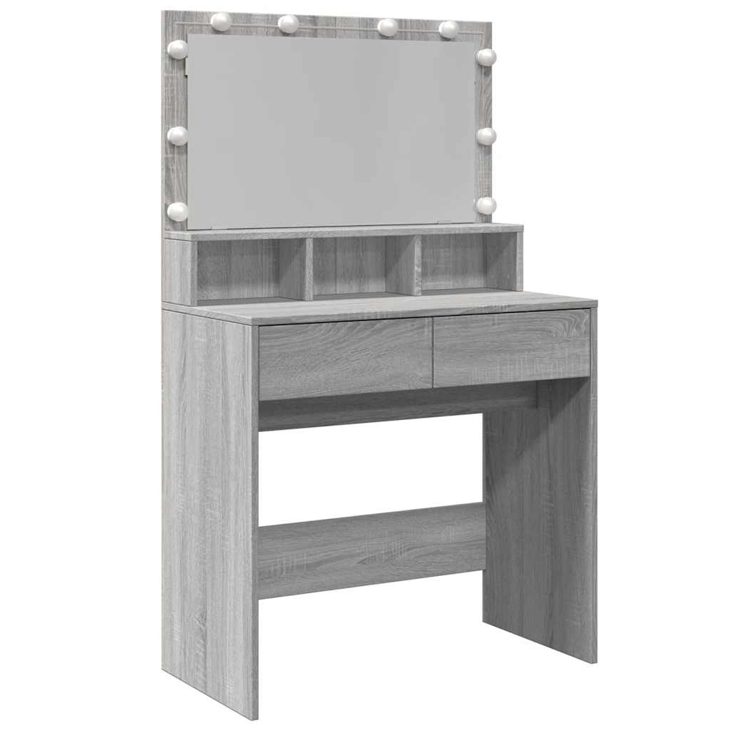 vidaXL Toaletka z oświetleniem LED, szary dąb sonoma, 80x41x134,5 cm