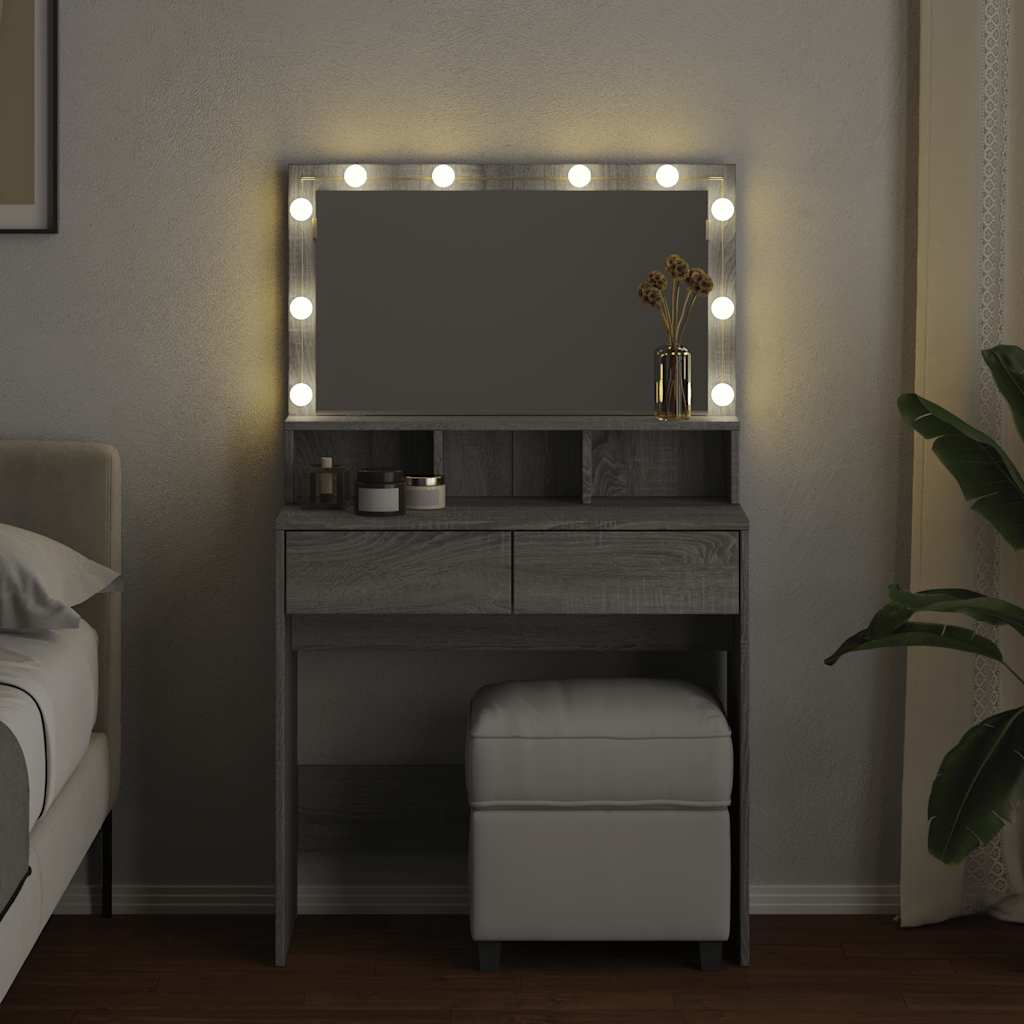 vidaXL Toaletka z oświetleniem LED, szary dąb sonoma, 80x41x134,5 cm