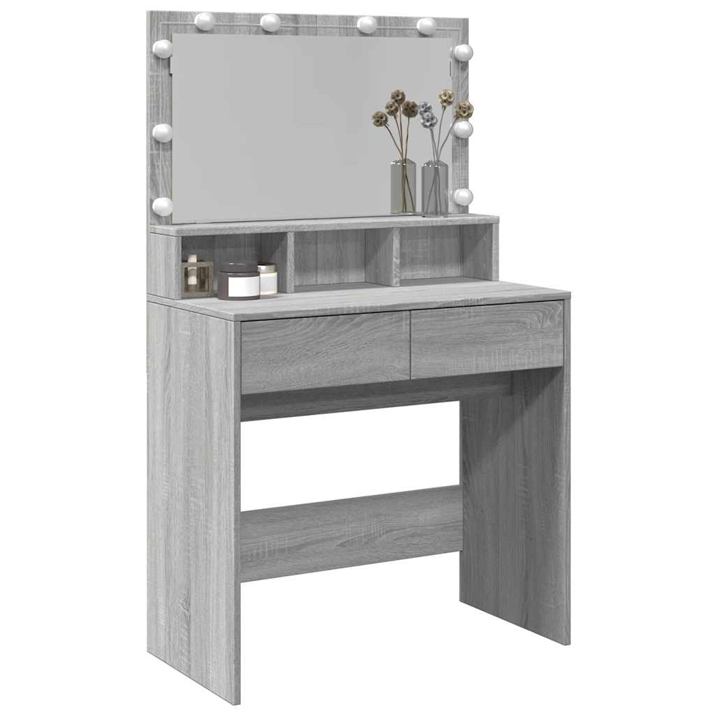 vidaXL Toaletka z oświetleniem LED, szary dąb sonoma, 80x41x134,5 cm
