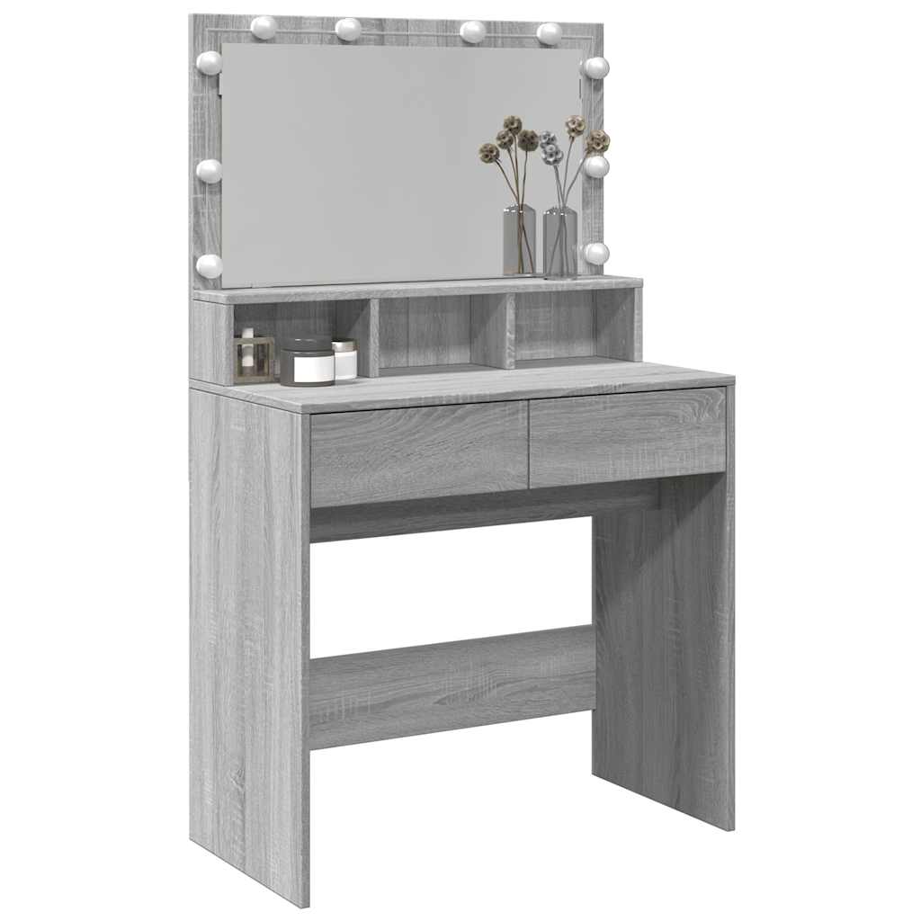 vidaXL Toaletka z oświetleniem LED, szary dąb sonoma, 80x41x134,5 cm