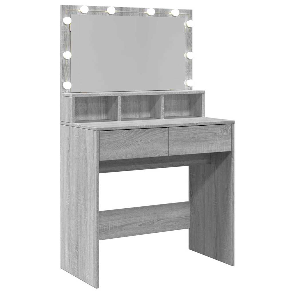 vidaXL Toaletka z oświetleniem LED, szary dąb sonoma, 80x41x134,5 cm