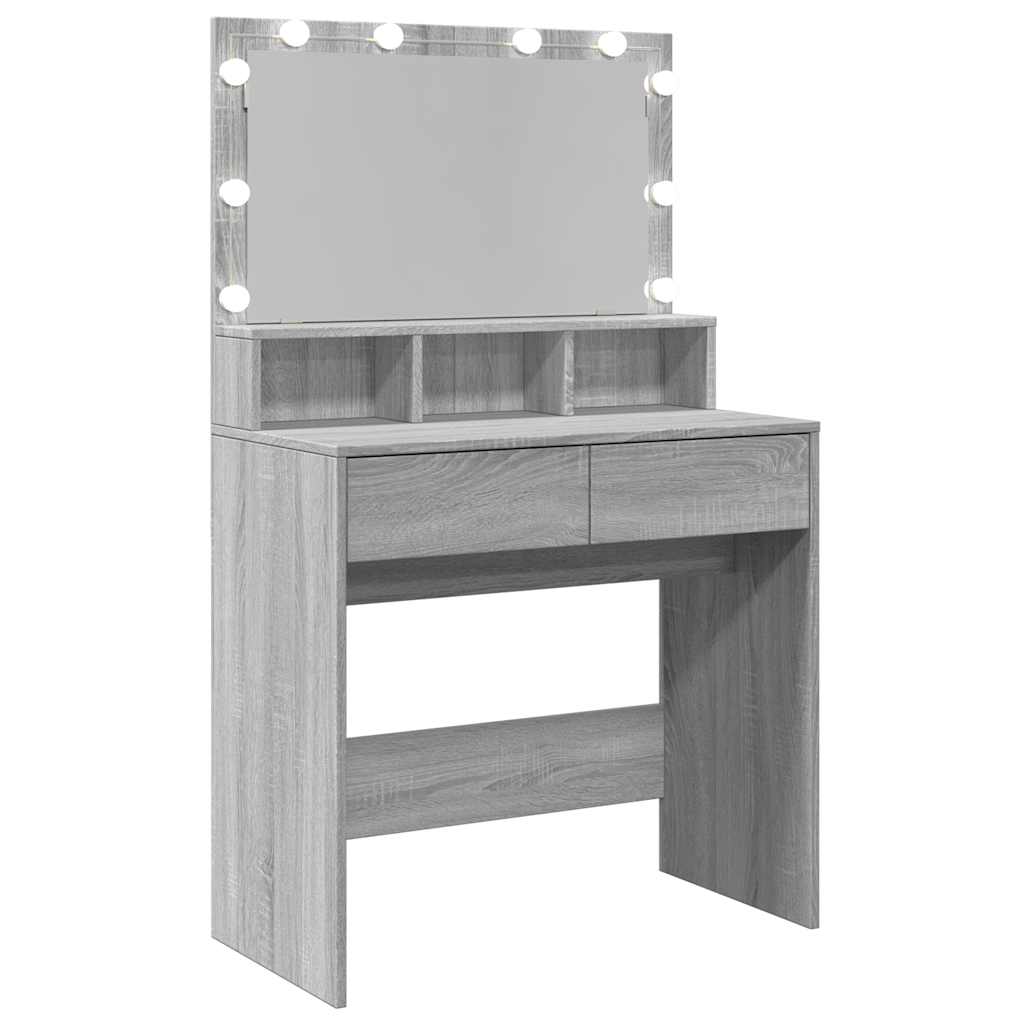vidaXL Toaletka z oświetleniem LED, szary dąb sonoma, 80x41x134,5 cm