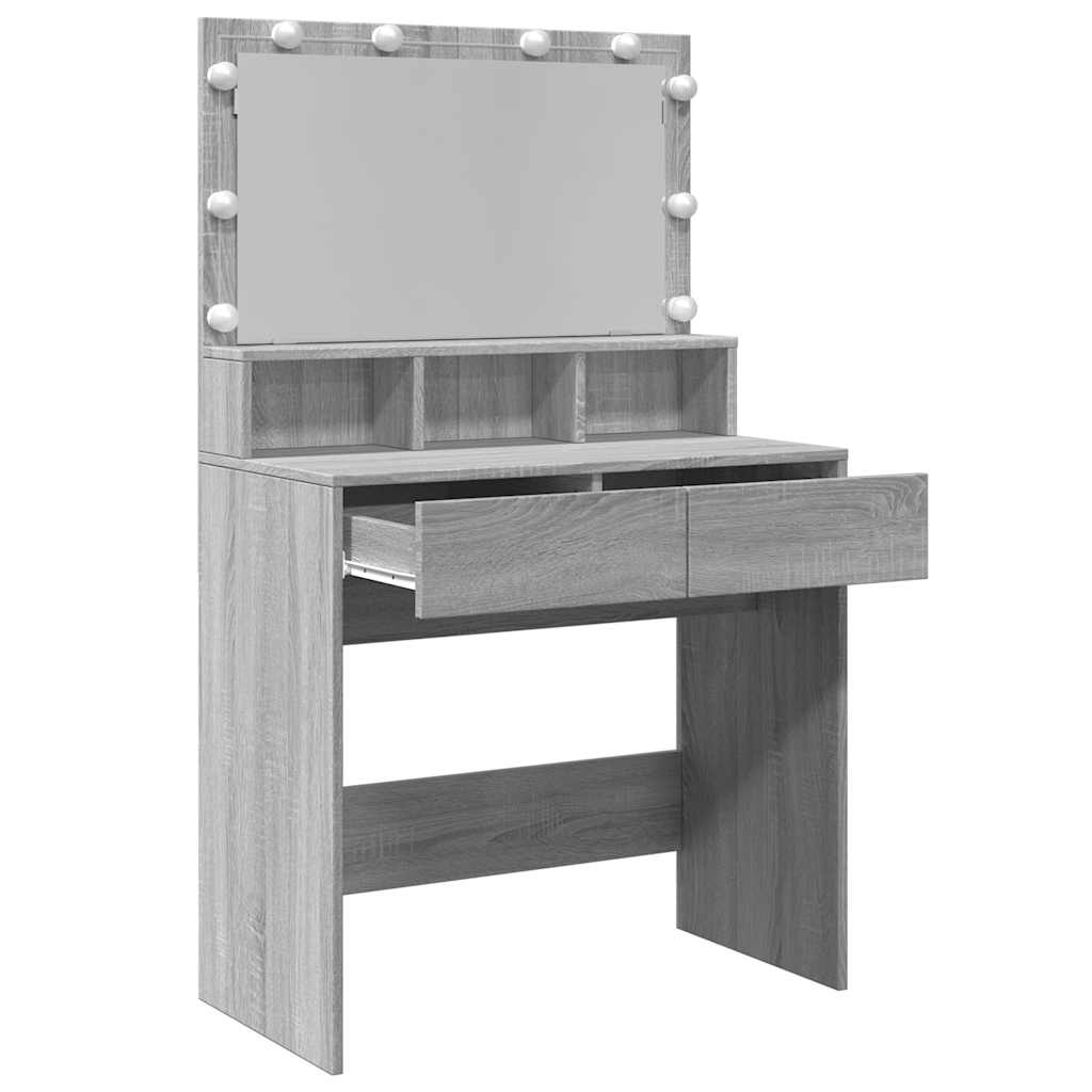 vidaXL Toaletka z oświetleniem LED, szary dąb sonoma, 80x41x134,5 cm