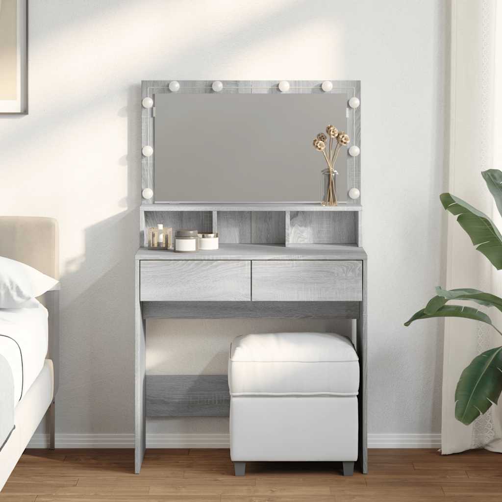 vidaXL Toaletka z oświetleniem LED, szary dąb sonoma, 80x41x134,5 cm