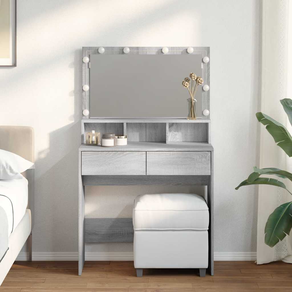 vidaXL Toaletka z oświetleniem LED, szary dąb sonoma, 80x41x134,5 cm