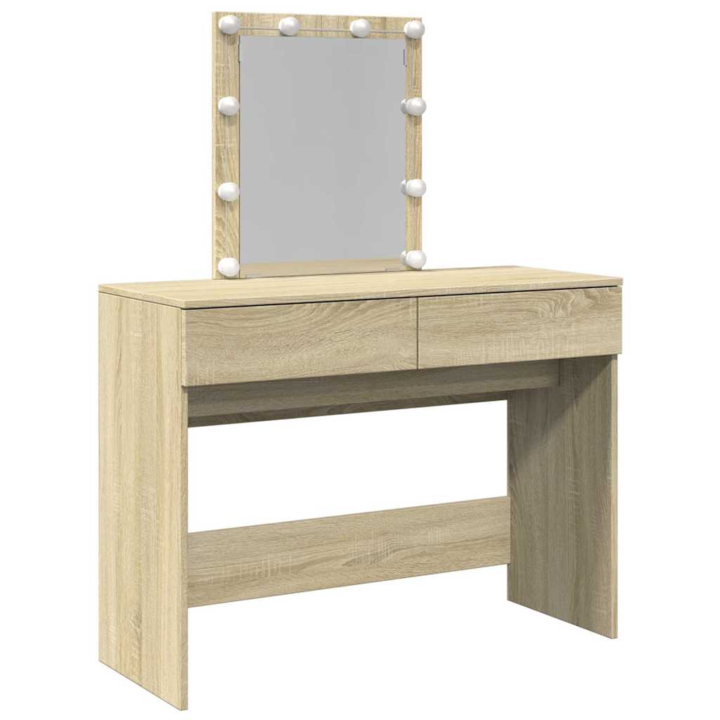 vidaXL Toaletka z oświetleniem LED, dąb sonoma, 100x40x130 cm