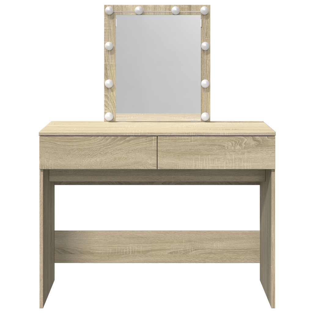 vidaXL Toaletka z oświetleniem LED, dąb sonoma, 100x40x130 cm