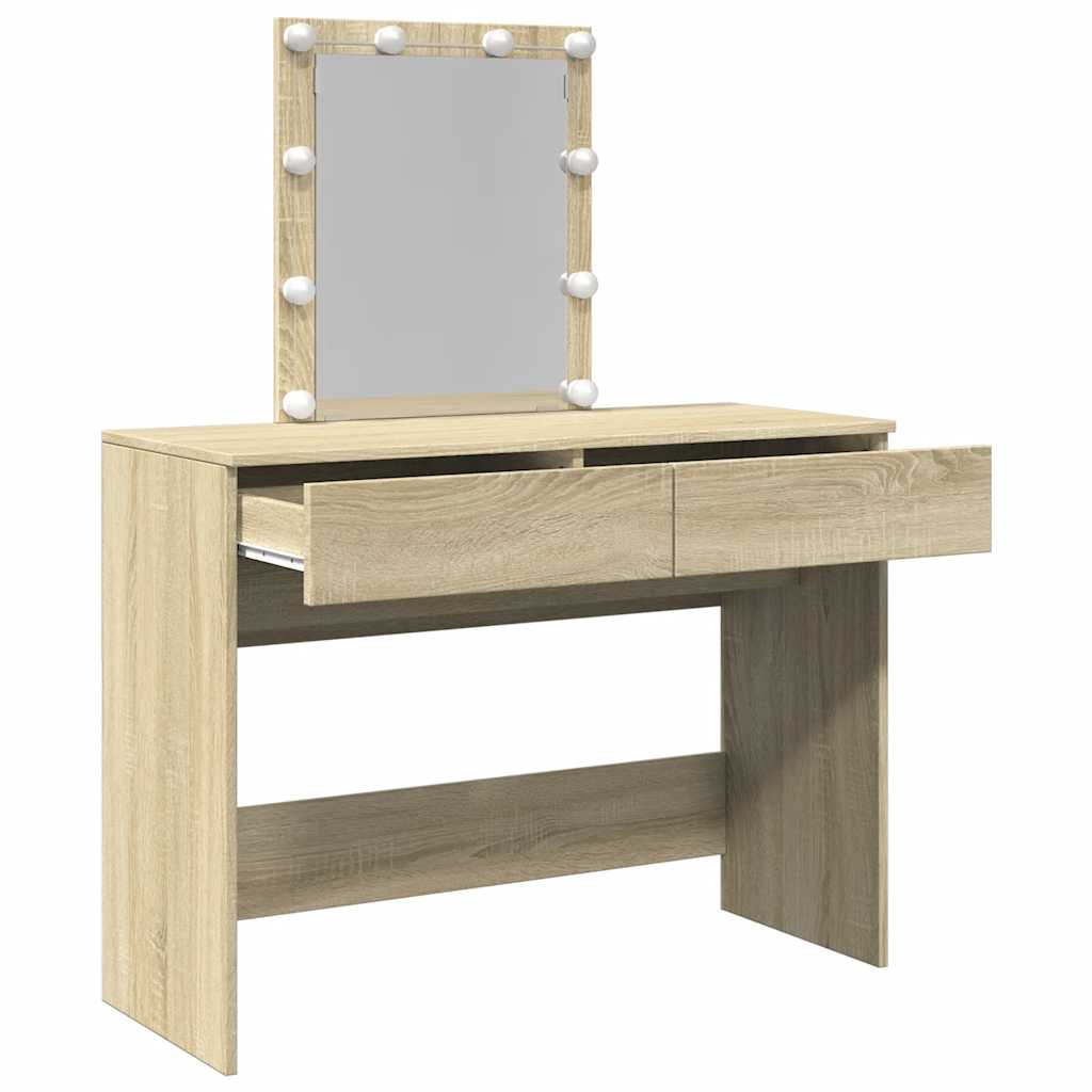 vidaXL Toaletka z oświetleniem LED, dąb sonoma, 100x40x130 cm
