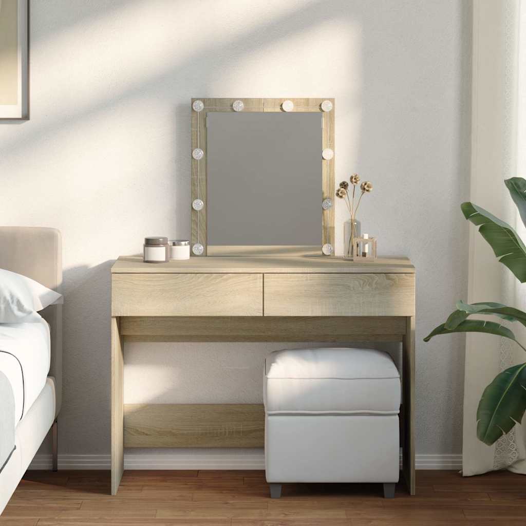 vidaXL Toaletka z oświetleniem LED, dąb sonoma, 100x40x130 cm