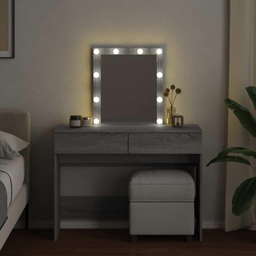 vidaXL Toaletka z oświetleniem LED, szary dąb sonoma, 100x40x130 cm