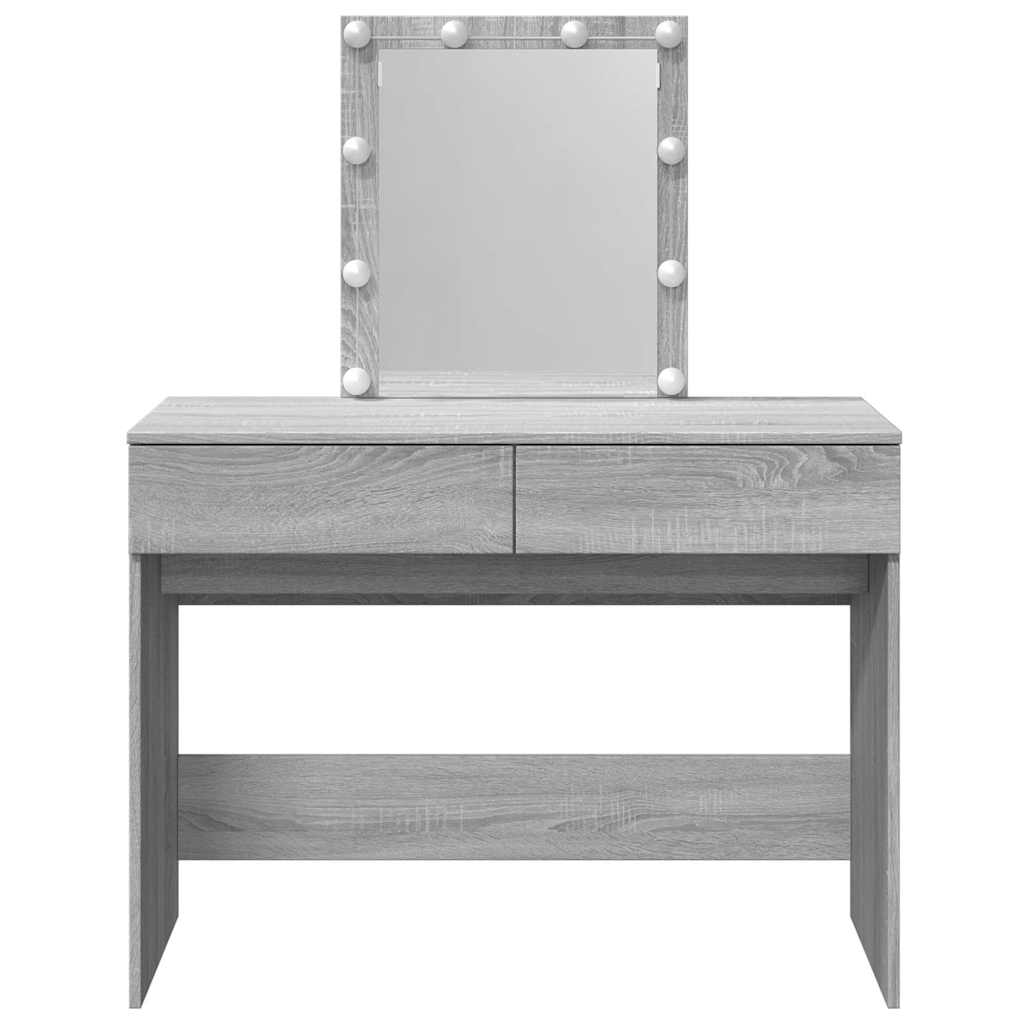 vidaXL Toaletka z oświetleniem LED, szary dąb sonoma, 100x40x130 cm
