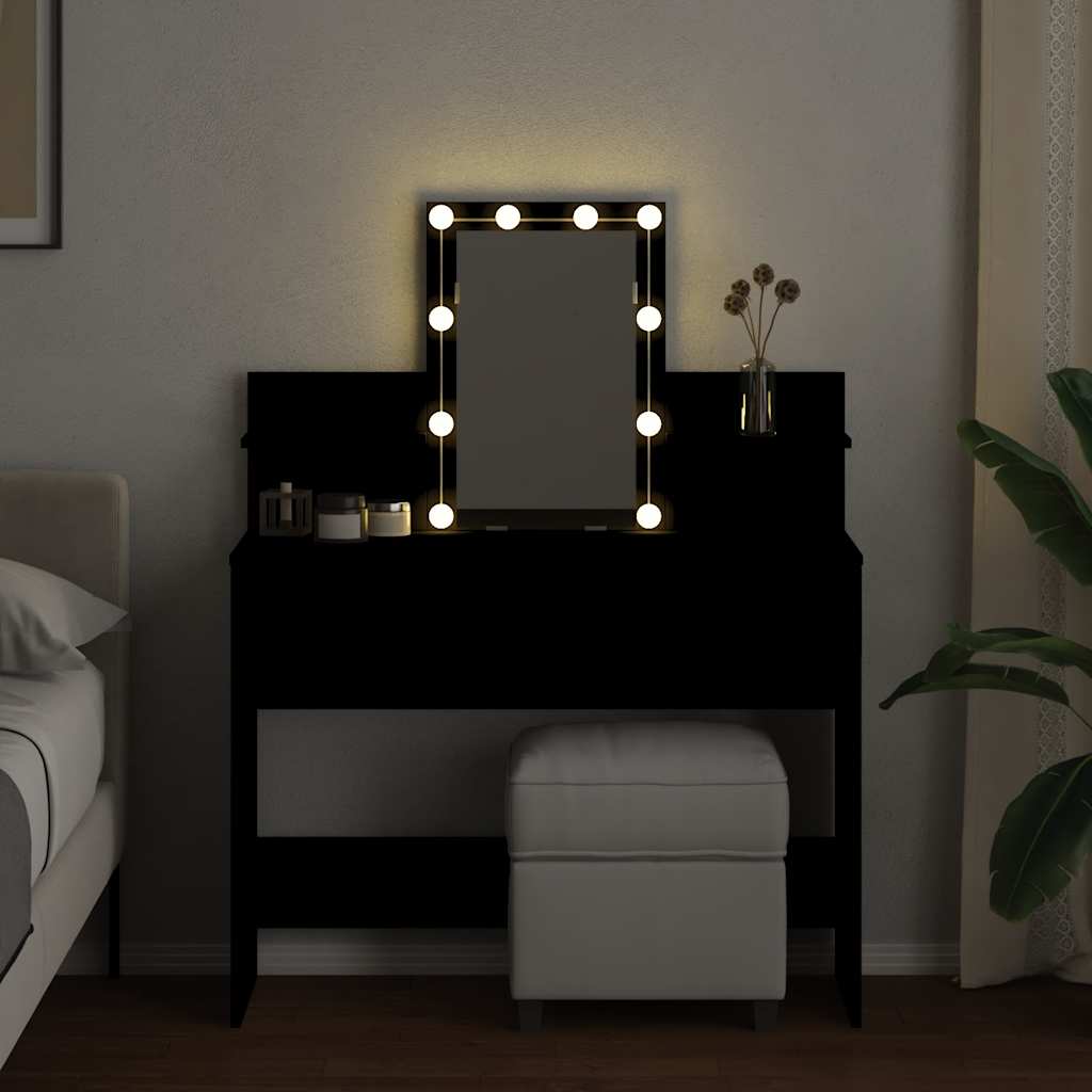 vidaXL Toaletka z oświetleniem LED, czarna, 100x40x130 cm