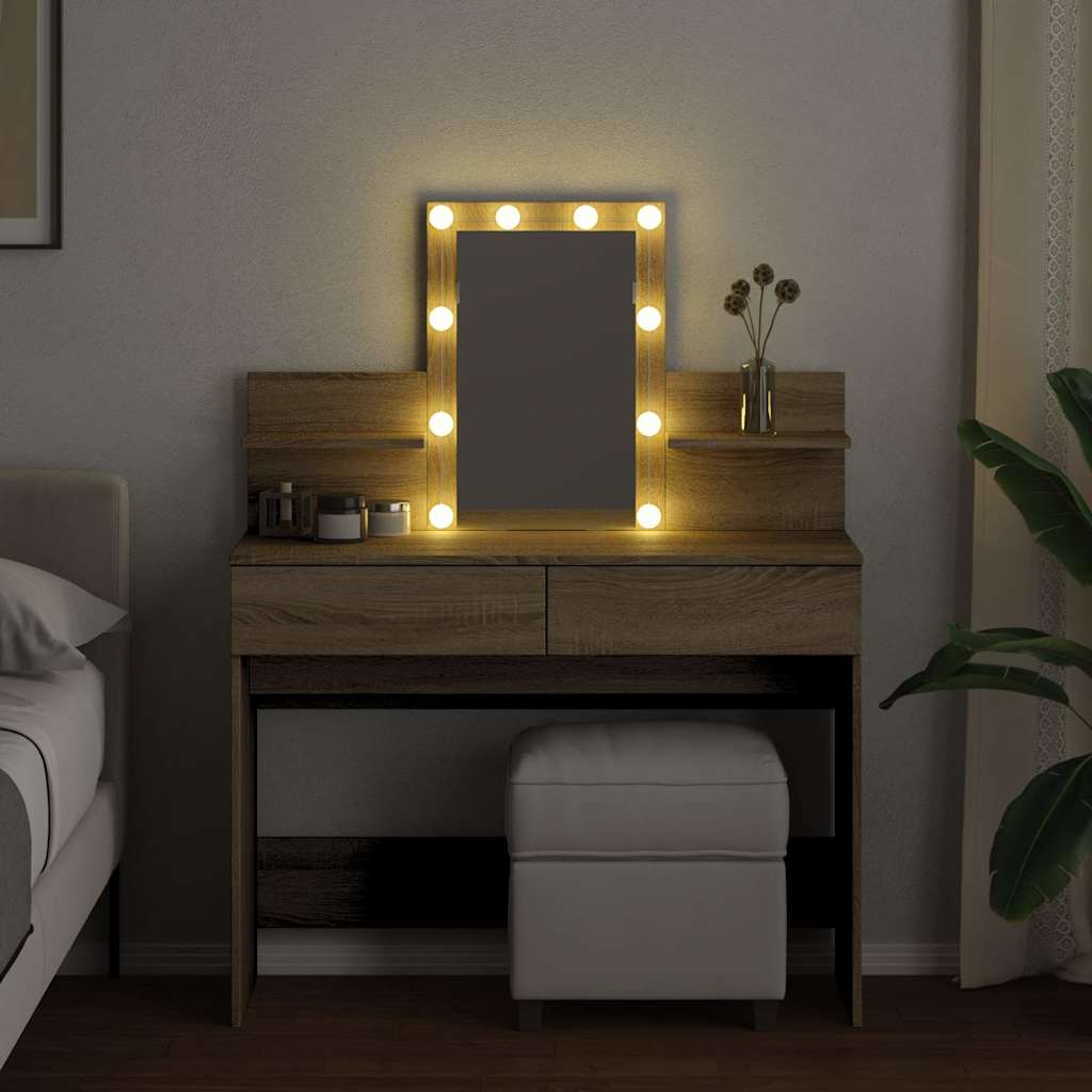 vidaXL Toaletka z oświetleniem LED, dąb sonoma, 100x40x130 cm