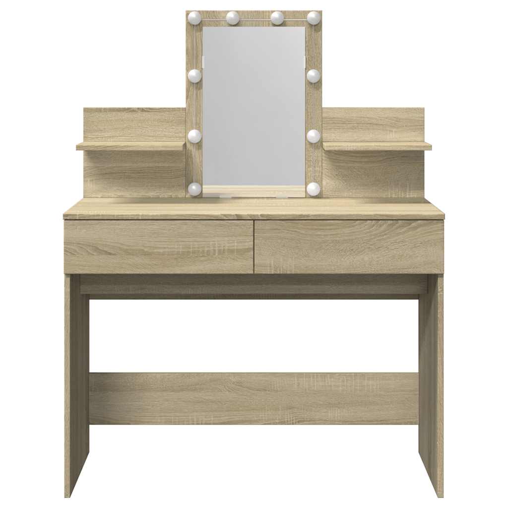 vidaXL Toaletka z oświetleniem LED, dąb sonoma, 100x40x130 cm